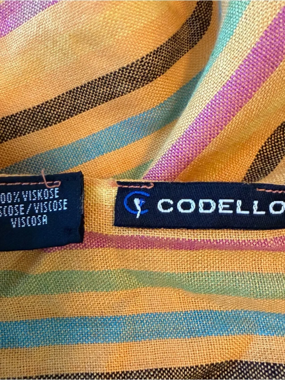2/$30 Codello Striped Yellow Fringe Women's Scarf - Lightweight Summer Wrap